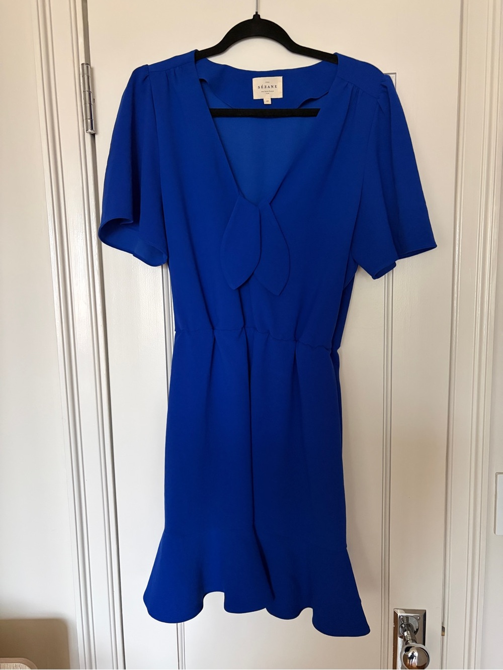 Sezane Cobalt Blue Tie-Neck Dress